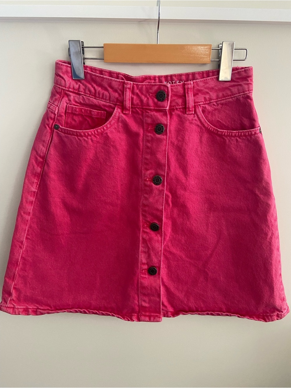 Hot Pink Button-Front A-Line Denim Skirt